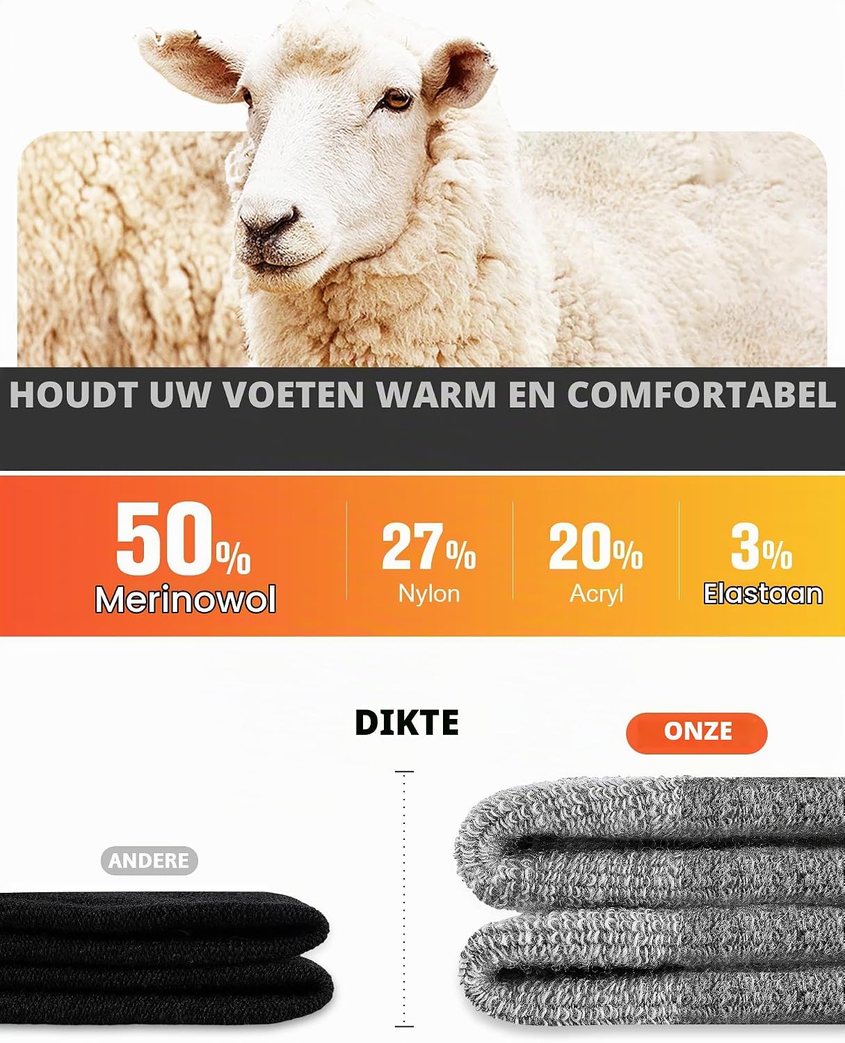 Detalle de SockWaddles Merino wandelsokken, 3 paar met gevoerde zool en 50% merinowol