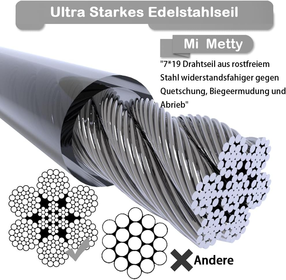 Detalle de Mi Metty Tie-Out Leinen für Hunde – 9 m Kausicheres Tie-Out Kabel für mittelgroße bis große Hunde, Dark Grey