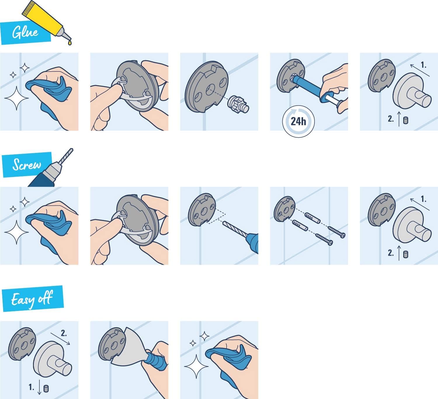 Thumbnail 5 de GROHE QuickGlue Kleber-Set 2x für Bad-Accessoires (ohne Bohren) – geeignet für Marmor, Fliesen, Glas, Kunststoff, Holz, Metall