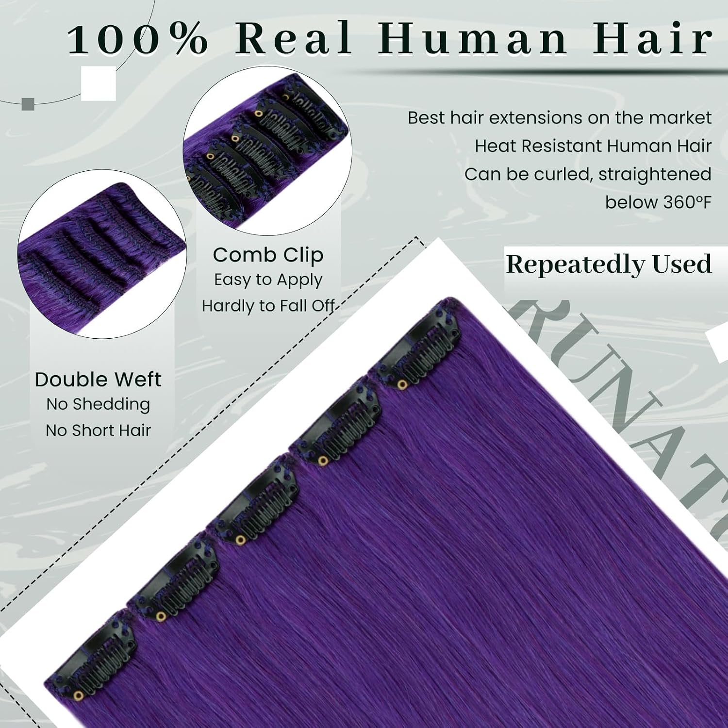 Detalle 2 de RUNATURE Extension Capelli Veri Clip Viola con clip (5 pezzi, 35 cm)