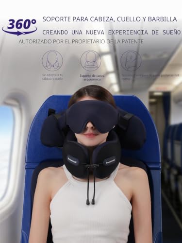Detalle 2 de Bonairest almohada de viaje con antifaz 3D, correa y espuma de doble densidad