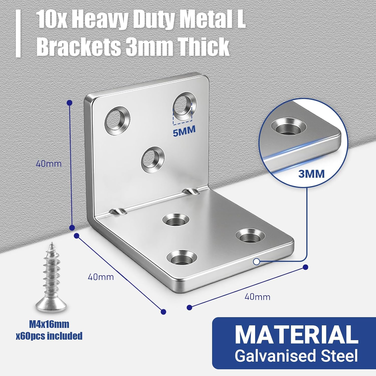 Thumbnail 1 de Xyxu L Brackets for Wood – 10 Pack Heavy Duty 40x40x40mm with Screws