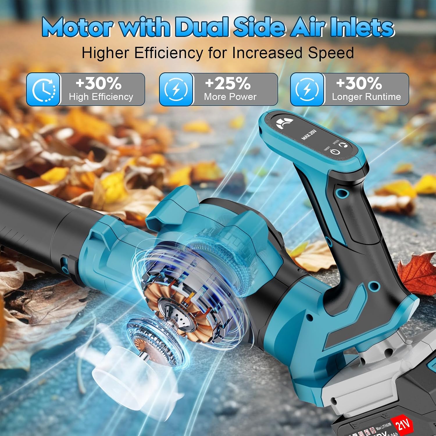 Detalle de Leaf Blower Cordless 2ร3000mAh, 210 km/h ๐