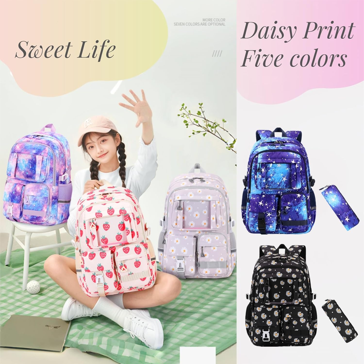Detalle de VIDOSCLA Girls Backpack – Elementary School Bag for Kids