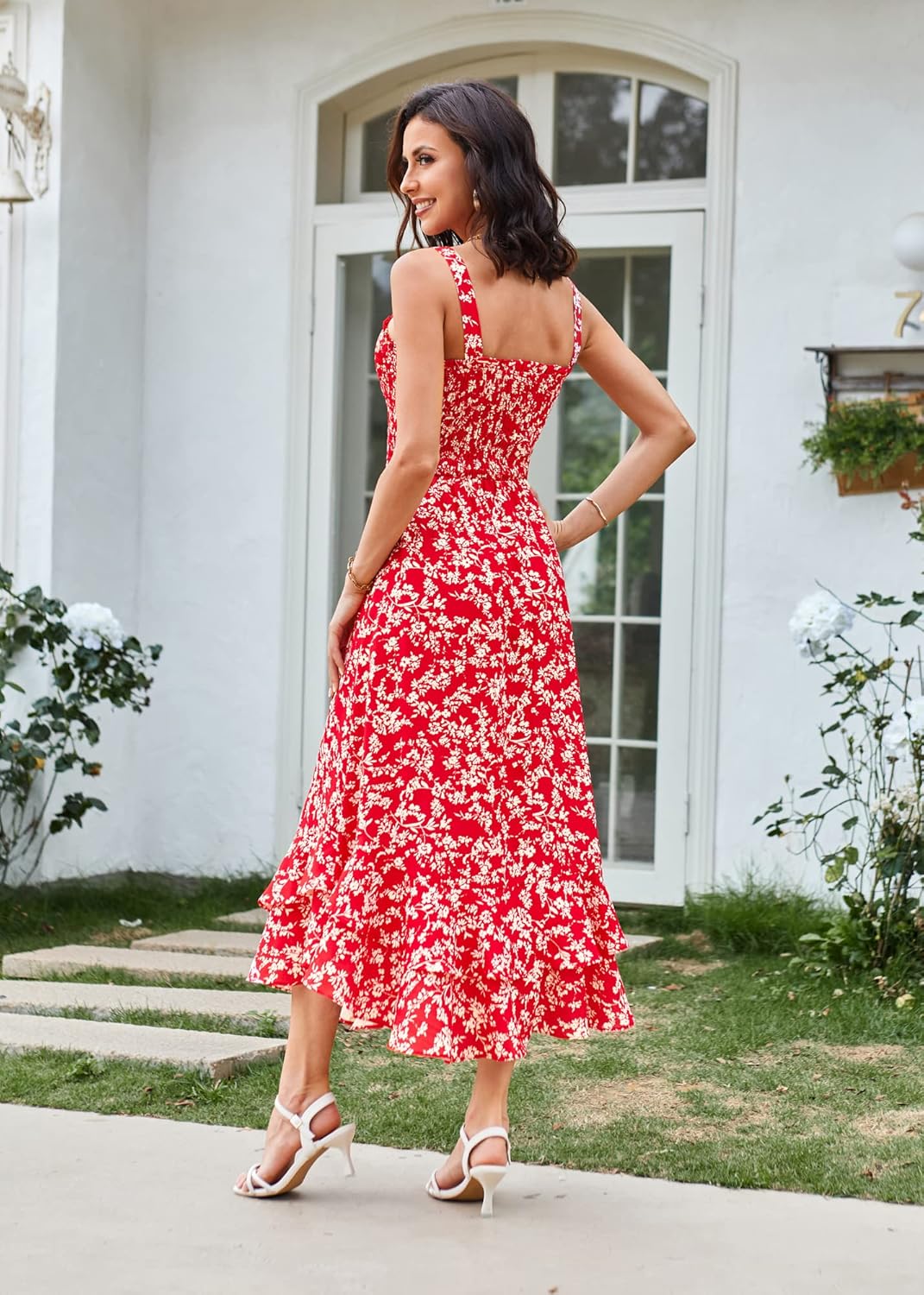 Thumbnail 3 de GRACE KARIN Robe florale à fines bretelles et col carré pour femme