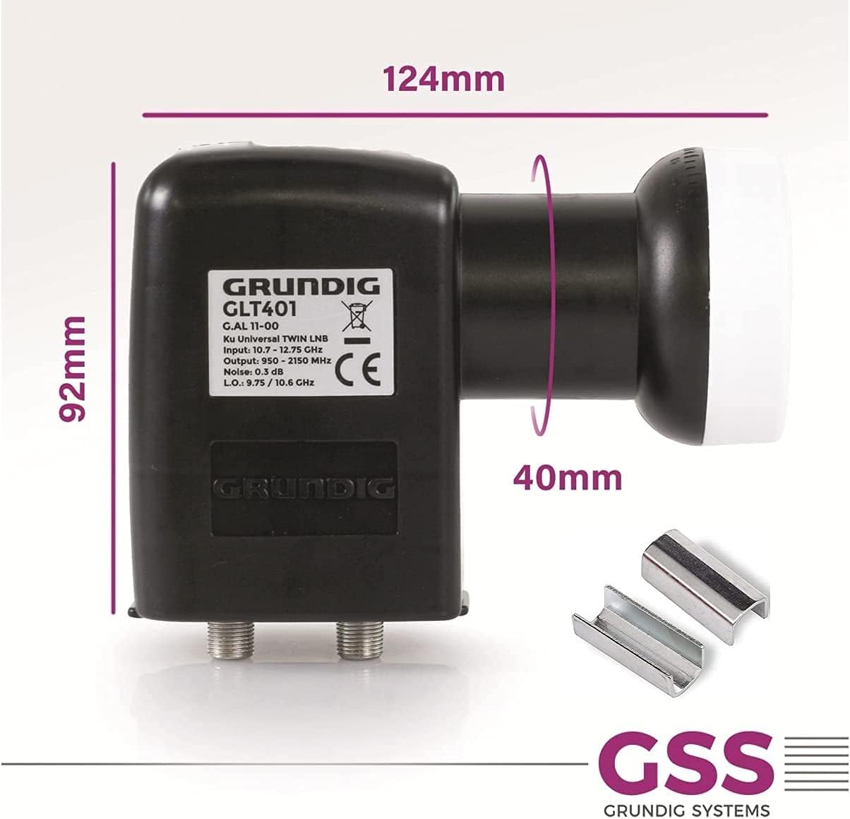 Thumbnail 3 de GSS Twin LNB für digitale Sat-Schüssel – 2-Teilnehmer, LTE-Filter, Wetterschutz (0,1 dB) + Aufdrehhilfe