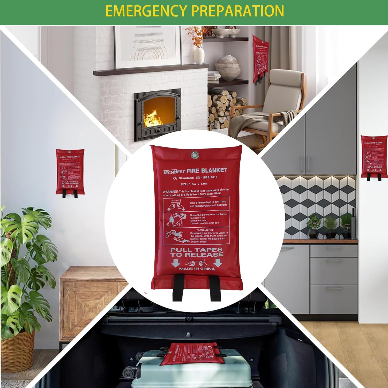 Thumbnail 3 de TechBest Löschdecke Küche Feuerlöschdecke (160 x 180) aus Glasfaser, DIN EN 1869:2019