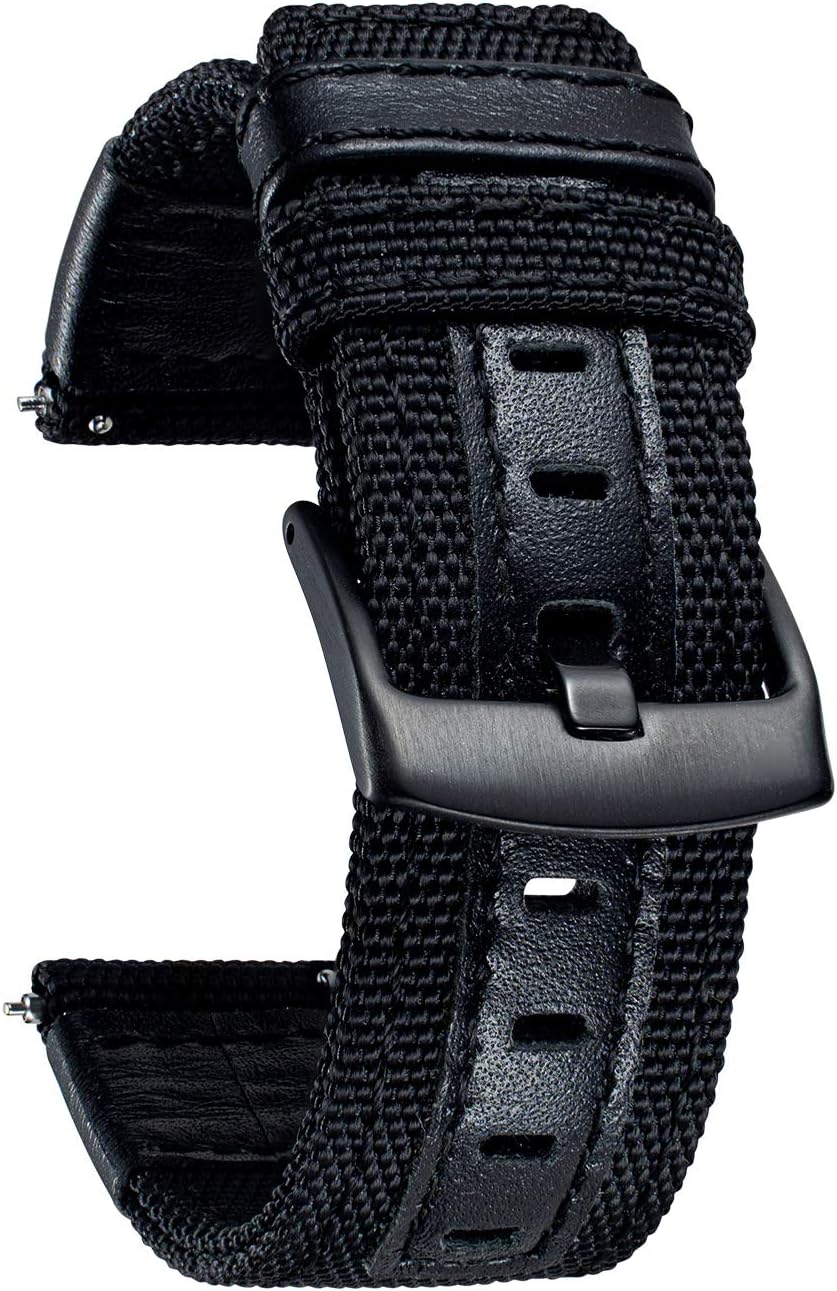 Detalle de BINLUN Canvas & Leather Hybrid Watch Strap for Men — Quick Release 18mm/20mm/22mm/24mm