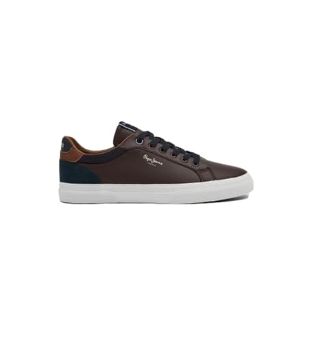 Detalle de Pepe Jeans Kenton Court marrón: zapatillas de piel con interior en cuero