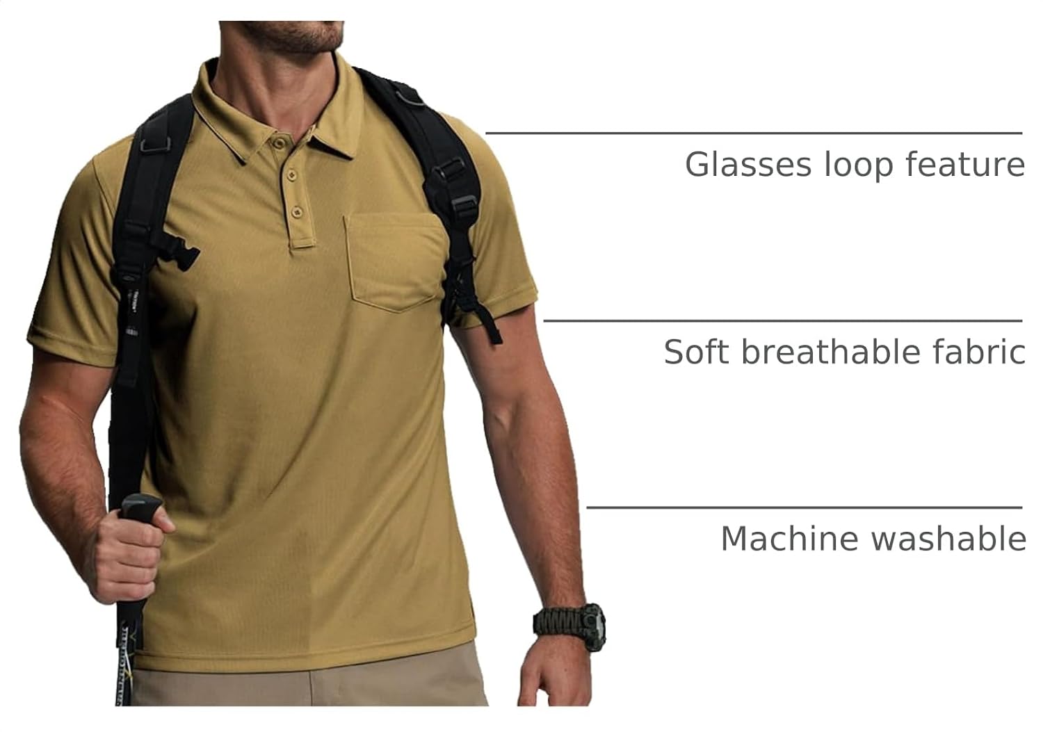Detalle 2 de ZITY 5 Pack Polo Shirts for Men with Pocket – Dry Quick, Short Sleeve, Athletic Fit