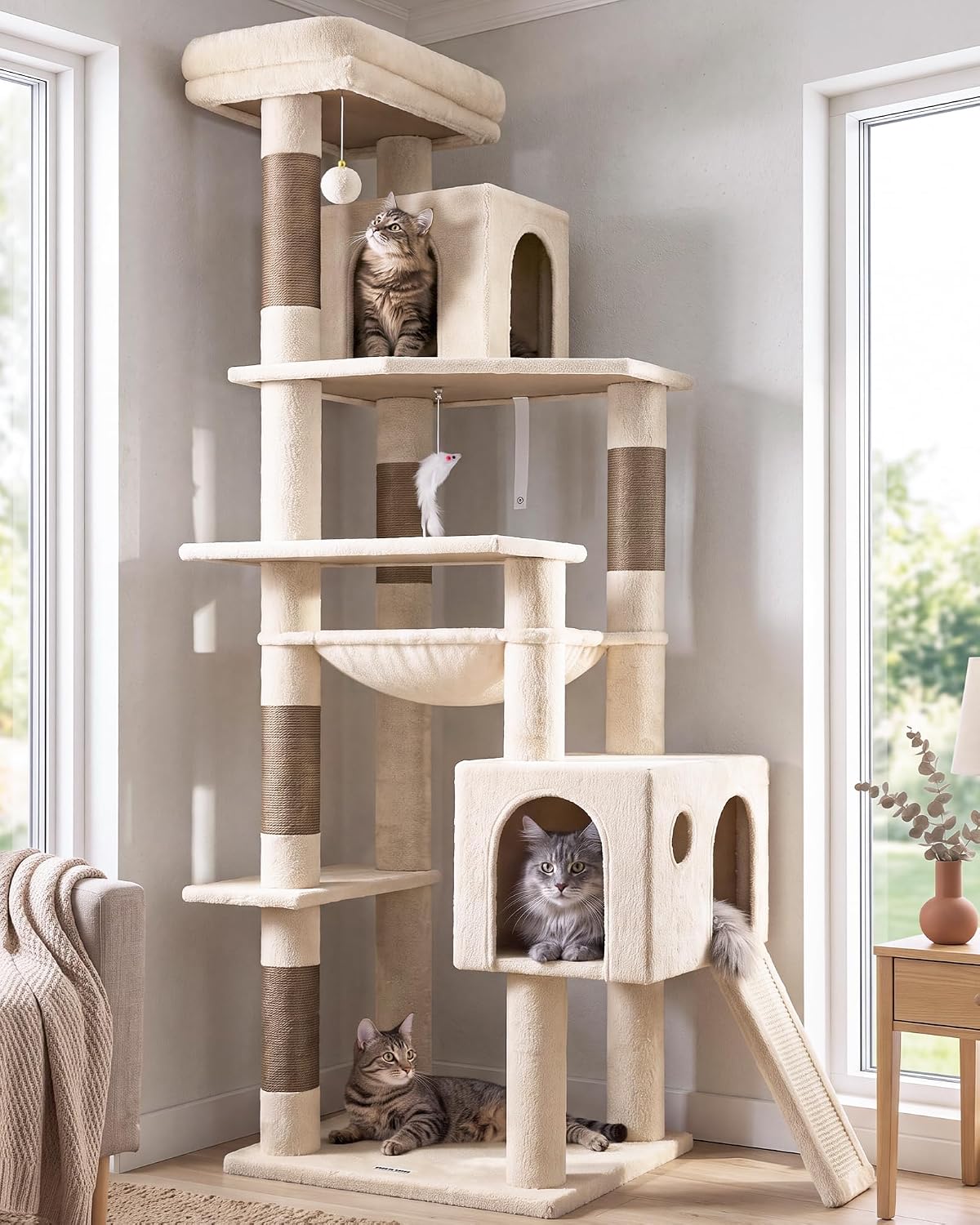 Detalle de Globlazer F70 Pro 70-Inch Cat Tree with Sisal Scratching Posts and Hammock
