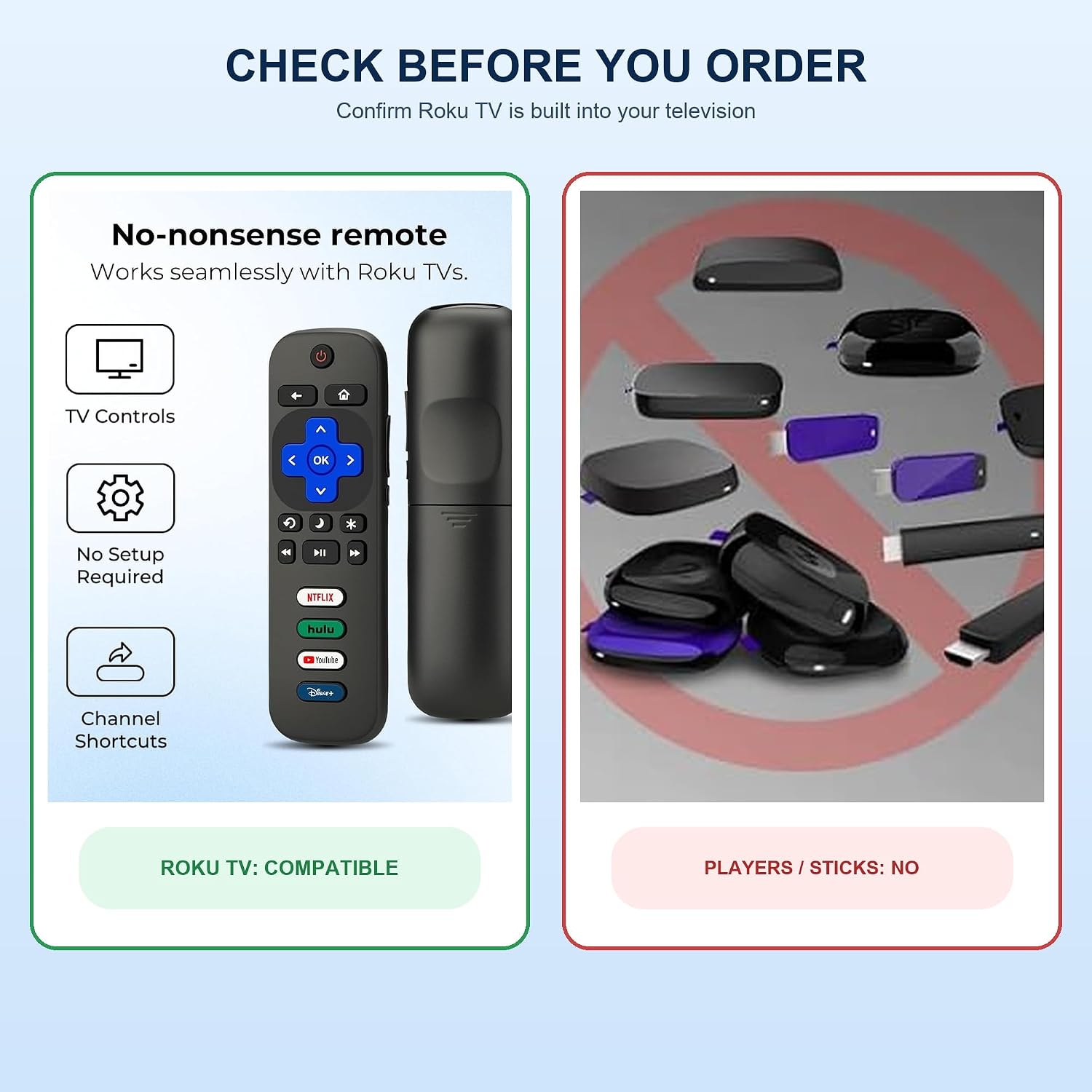 Thumbnail 6 de Gmatrix 2-Pack Replacement TV Remote for Roku TV Models (TCL, Hisense, Sharp, Philips, Westinghouse, Insignia, Element) – 1-Year Warranty