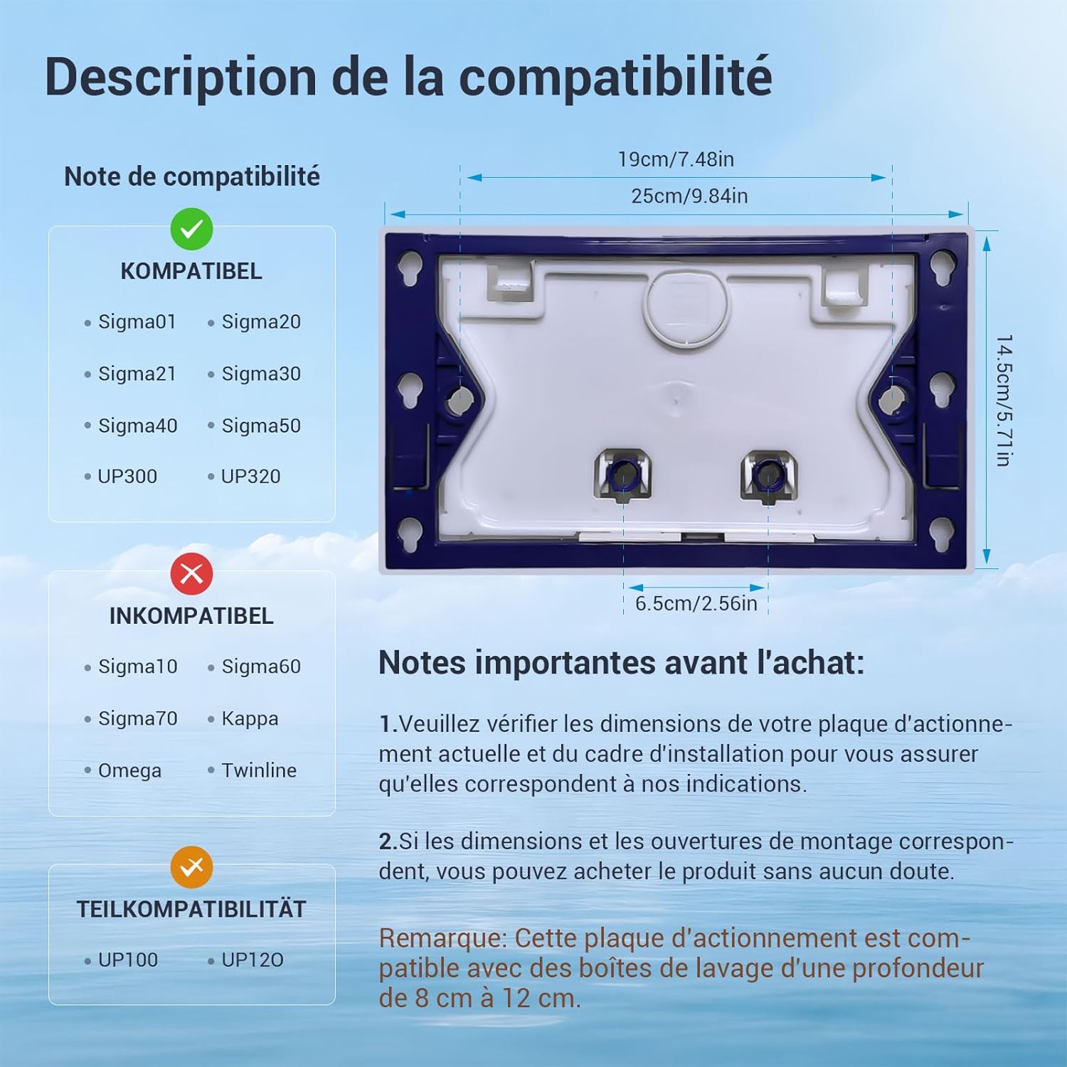 Thumbnail 5 de Mendorio Plaque de Commande WC – Compatible Geberit Sigma UP300/UP320, Double Chasse, Blanc Mat & Bronze Mat Bouton