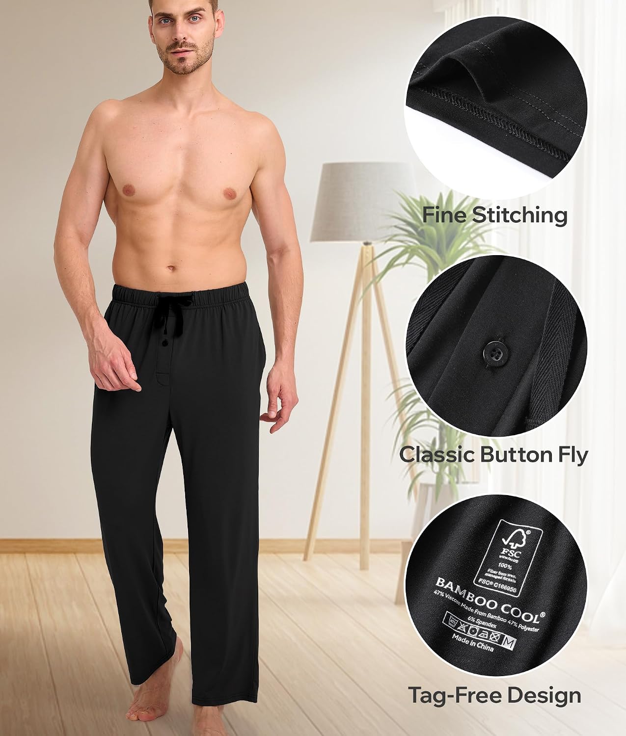 Detalle de BAMBOO COOL Men's Pajama Pants with Pockets