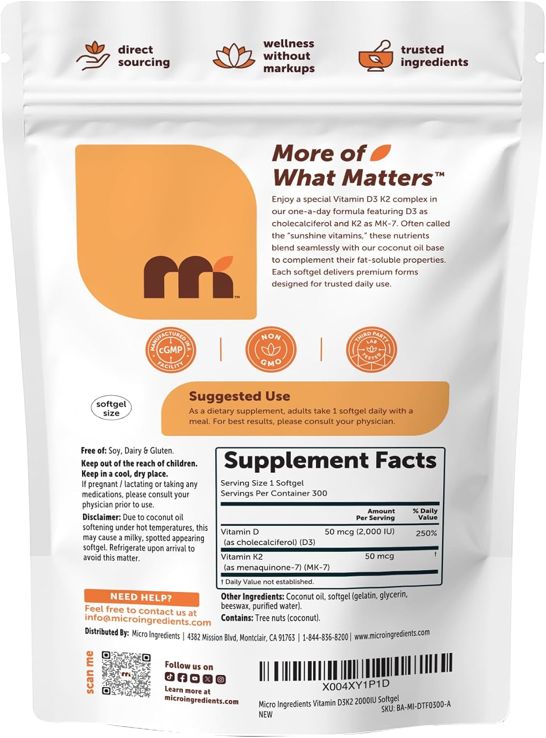 Thumbnail 6 de Micro Ingredients Vitamin D3 + K2 Softgels, 300 Softgels