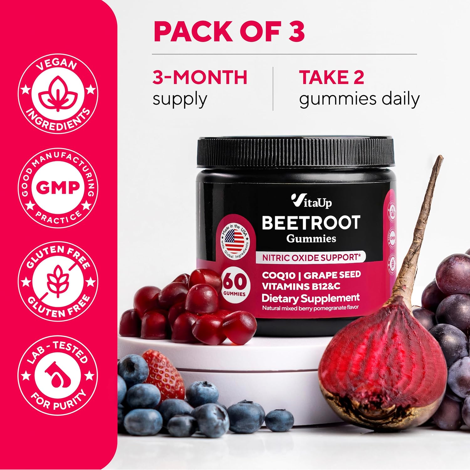 Thumbnail 6 de VitaUp Beet Root Gummies with CoQ10, Grape Seed and Vitamins C, B12 & B3