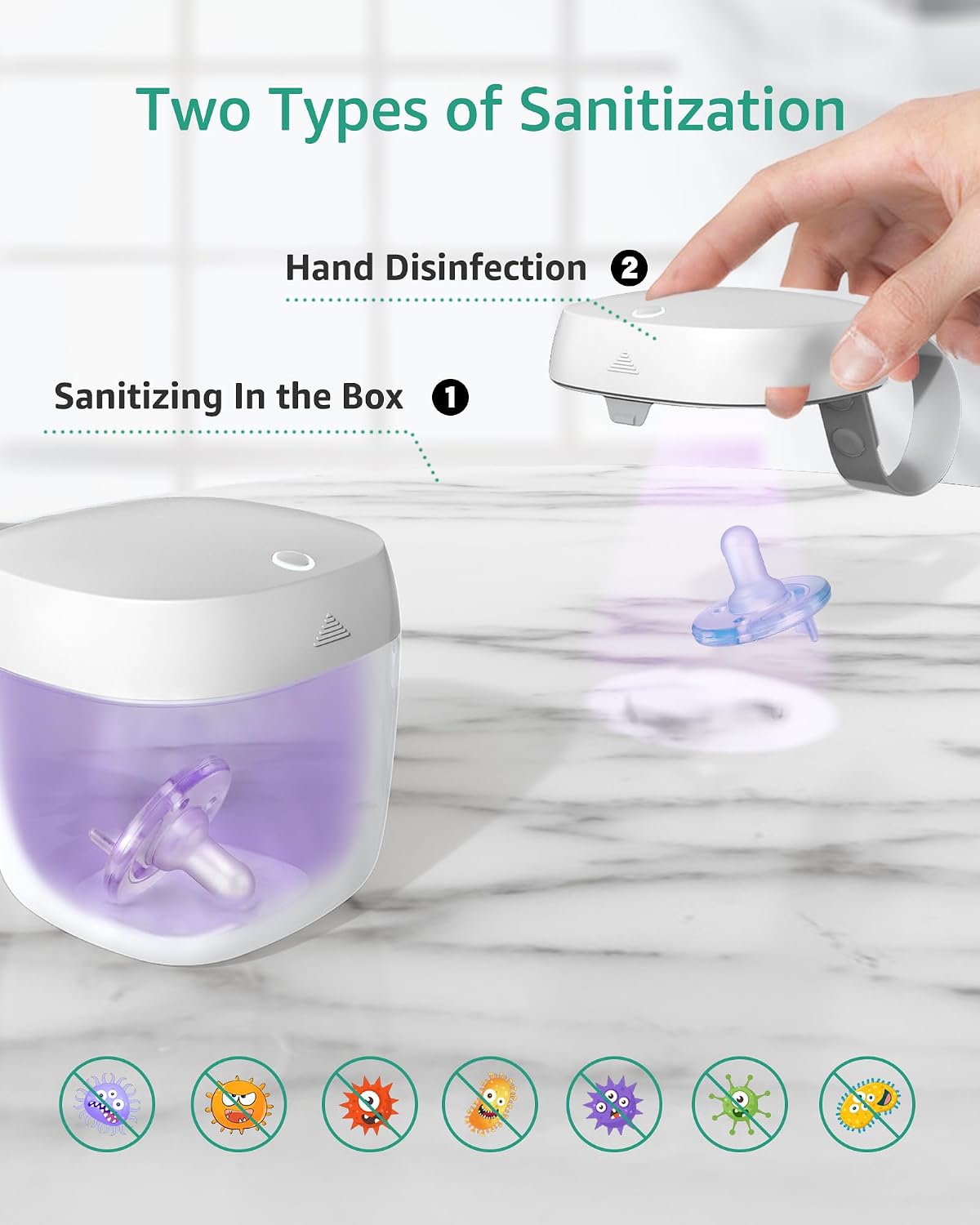 Detalle 1 de GROWNSY SP01 Portable Pacifier Sanitizer Case with UV-C LED and USB Charging