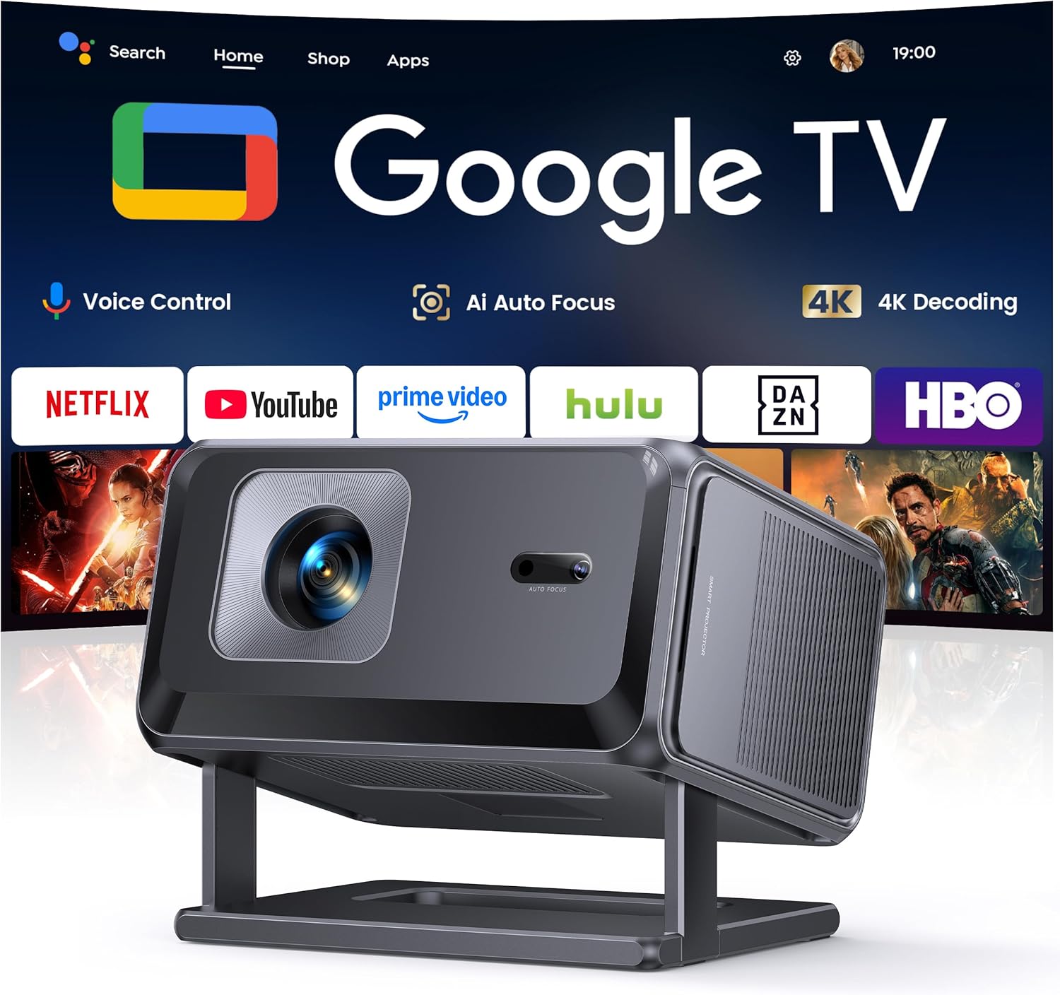 [Google TV & Offizielle Apps] TO PTOPRO TP3 Beamer 4K mit Autofokus, Trapezkorrektur und WiFi/Bluetooth