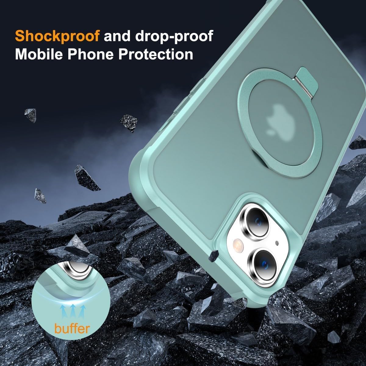 Detalle de CHAOFEnG Magnetic Case with Stand for iPhone 15 — Teal Green, Military-Grade Drop Tested