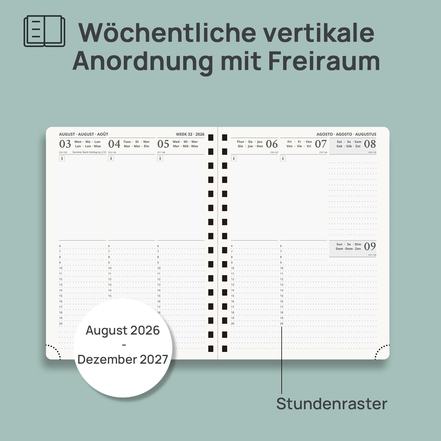 Detalle de POP RUN Kalender 2026/2027 – Ringbuchkalender mit Hardcover, A5, 17 Monate, hellrosa