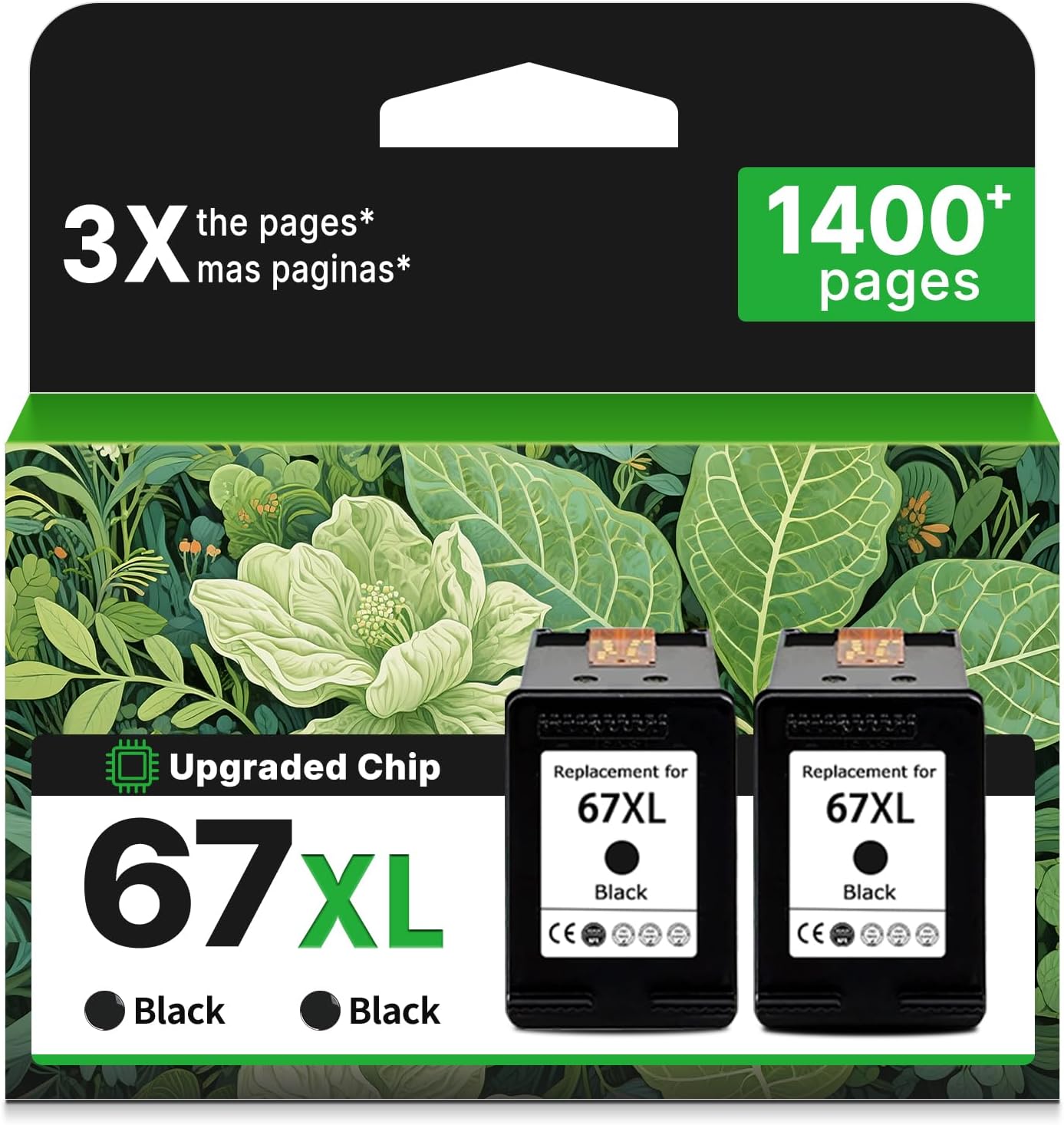 Detalle de Relcolor 67XL Black Ink Cartridge Replacement (HP 67XL) — 2 Pack