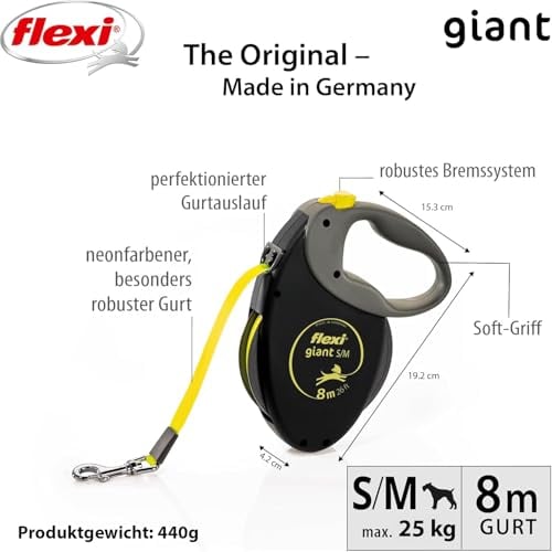 Detalle 2 de flexi Giant S/M Hundeleine Roll-Länge 8 m – schwarz/neon-gelb
