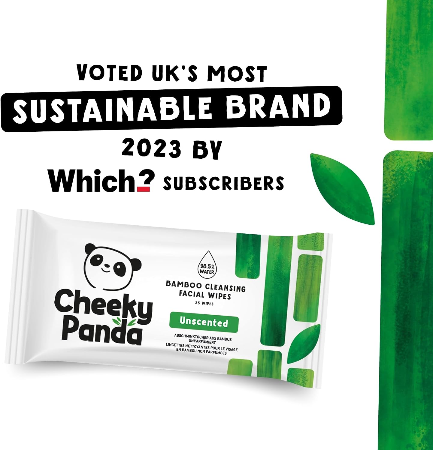 Detalle 2 de The Cheeky Panda Bamboo Face Cleanser & Makeup Remover Wipes (Unscented) – 6 Packs of 25