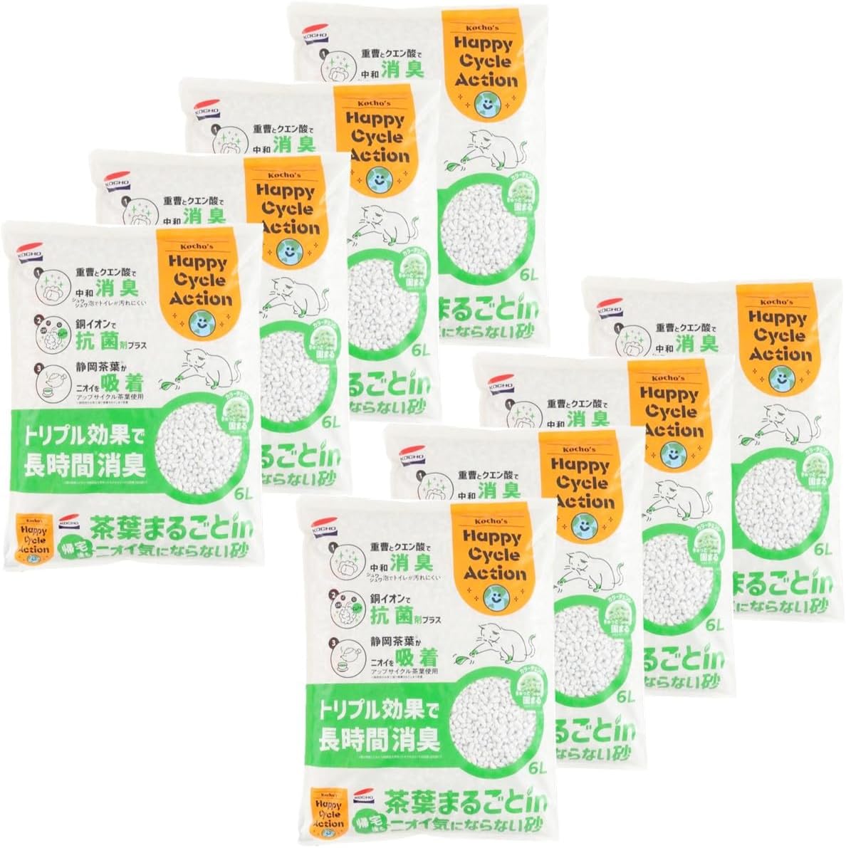 Detalle de コーチョー 茶葉まるごとin帰宅後もニオイ気にならない砂 猫砂 6L×8袋