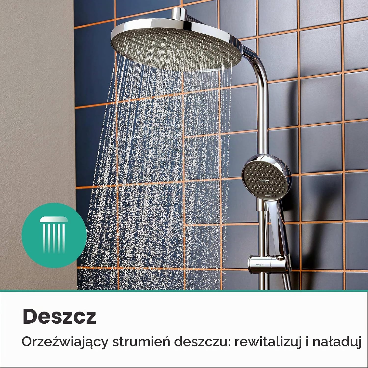 Detalle de hansgrohe Activera S 28875000 – zestaw prysznicowy EcoSmart z deszczownicą 240 mm