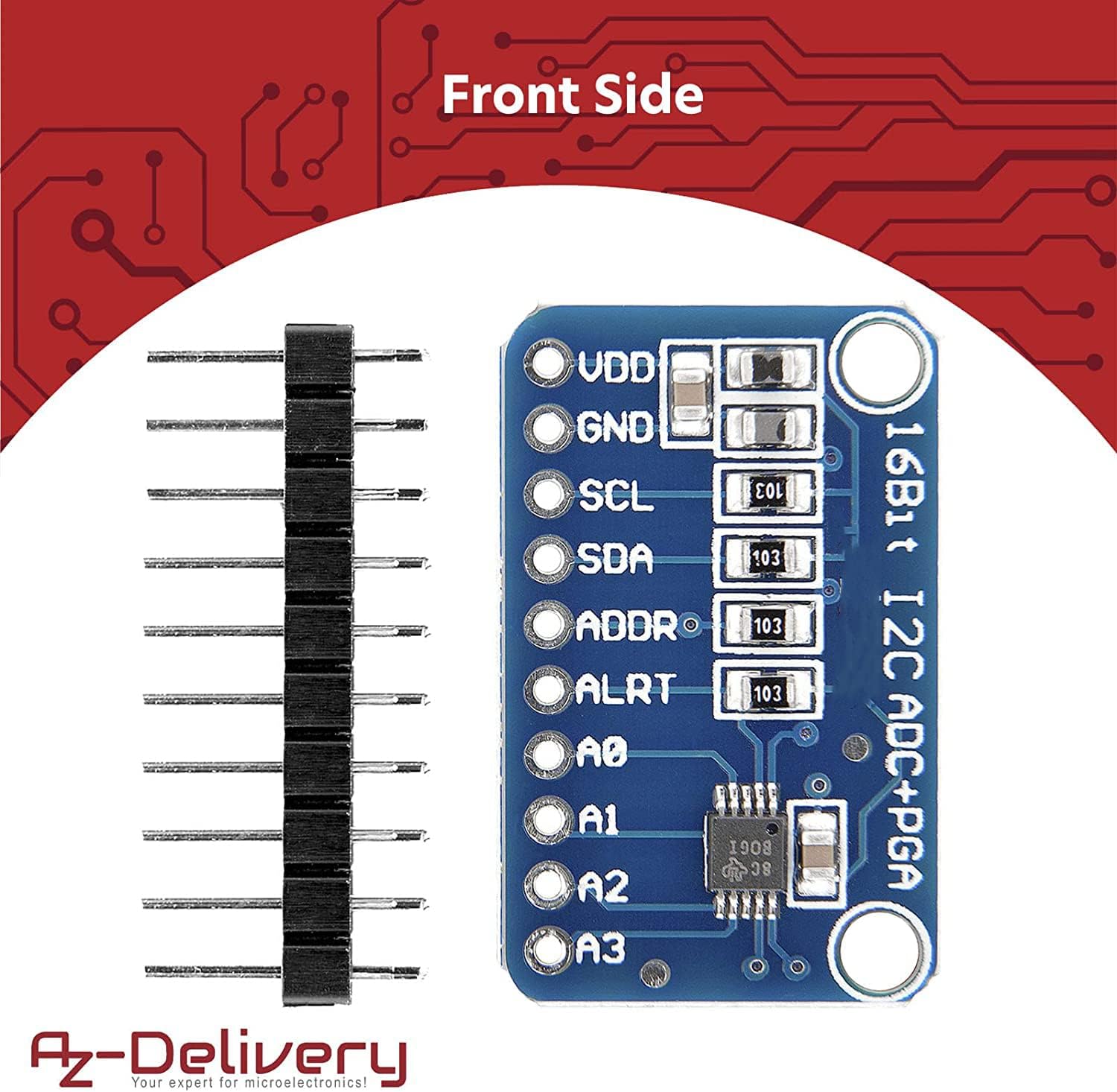 Thumbnail 1 de AZDelivery lot de 5 modules ADC compatibles ADS1115 (16 bits, 4 canaux) en I2C pour Arduino et Raspberry Pi