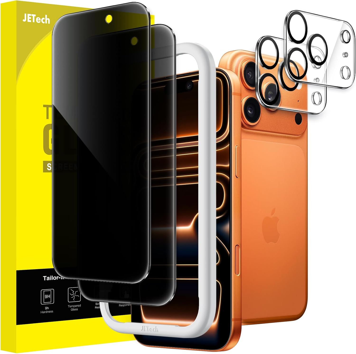 Detalle de JETech Sichtschutz Schutzfolie für iPhone 17 Pro Max 6,9 Zoll – mit Kameraschutz & Installationswerkzeug, 2er-Set