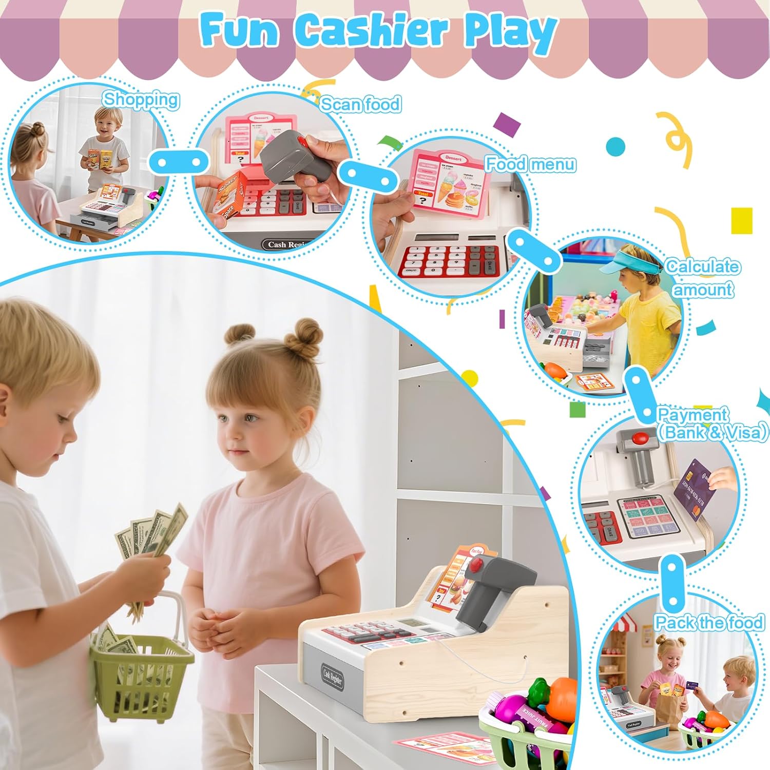 Detalle 2 de maysida Holz-Registrierkasse Spielzeug für 3–5 Jahre 🧾