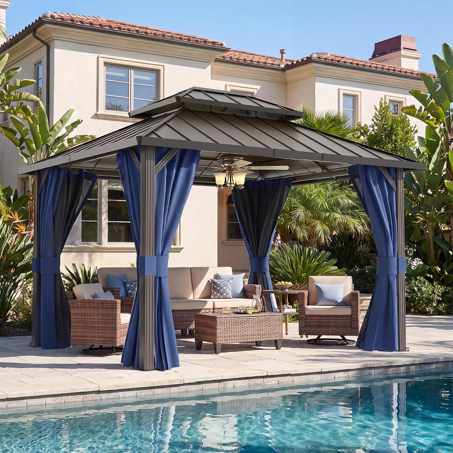 Detalle de UDPATIO 10'x12' Hardtop Gazebo with Aluminum Frame and Double Roof