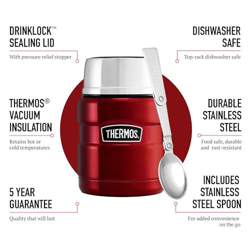 Thumbnail 1 de Thermos Stainless King Cranberry Red Food Flask (470ml): Practical Daily Food Jar for Hot or Cold Meals