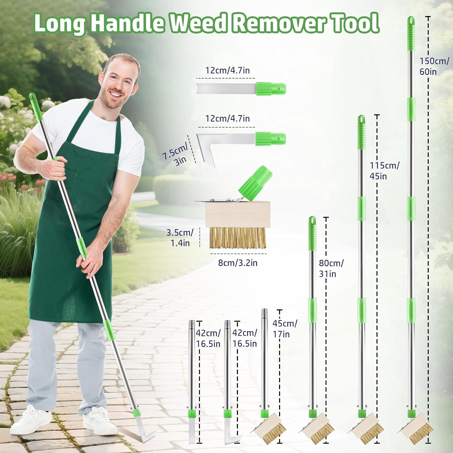 Thumbnail 4 de Patio Weed Remover Tool with Long Handle (60") 3-in-1 Weed Scraper & Weed Brush Set Combo