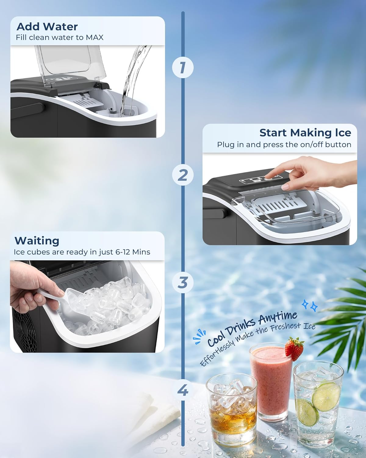 Thumbnail 5 de WELLENT Ice Maker Machine Countertop – Portable Bullet Ice Maker with Self-Cleaning