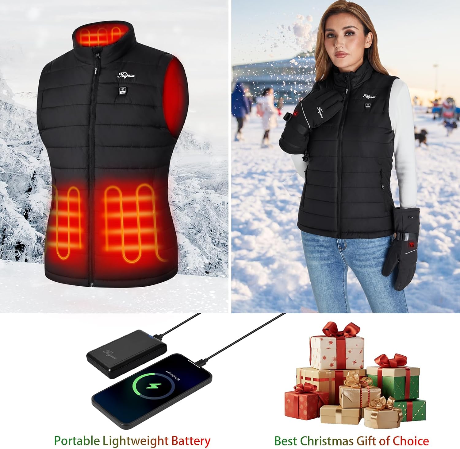 Thumbnail 3 de Telguua K112 Heated Gilet for Women with 10,000mAh Powerbank, 4 Heating Zones