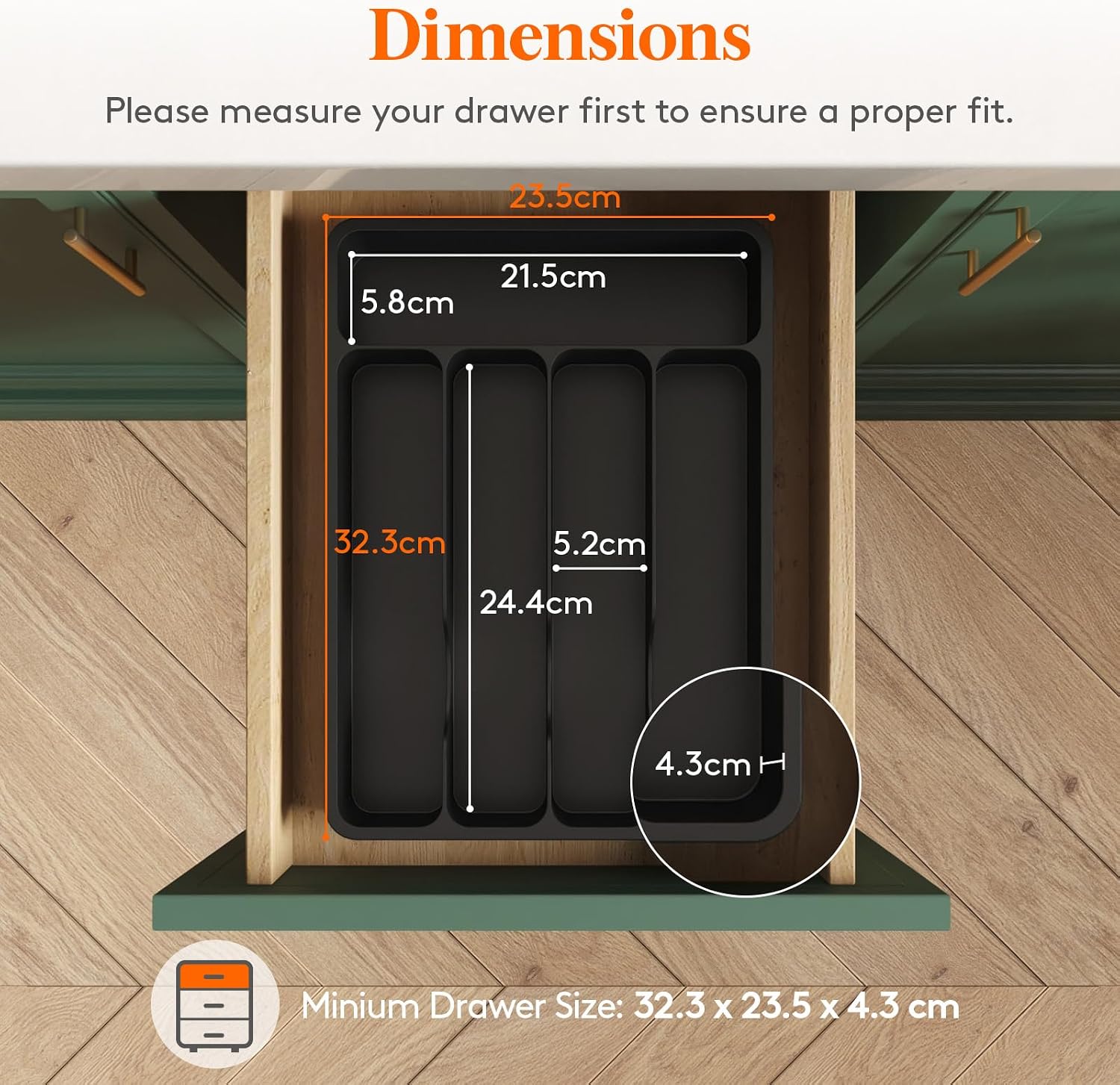 Detalle 2 de Lifewit 24099 Cutlery Tray with Lid, 5 Compartments, Black