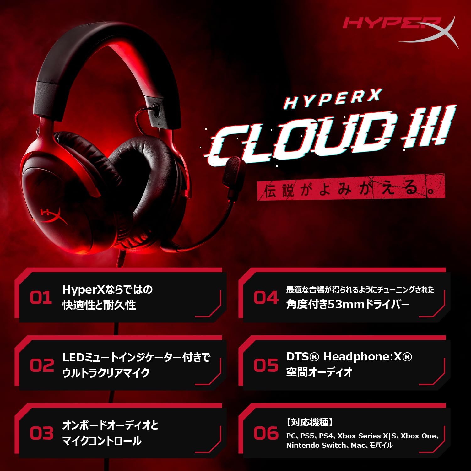 Thumbnail 1 de HyperX Cloud III 727A9AA 有線ゲーミングヘッドセット 53mmドライバー・DTS Headphone:X対応