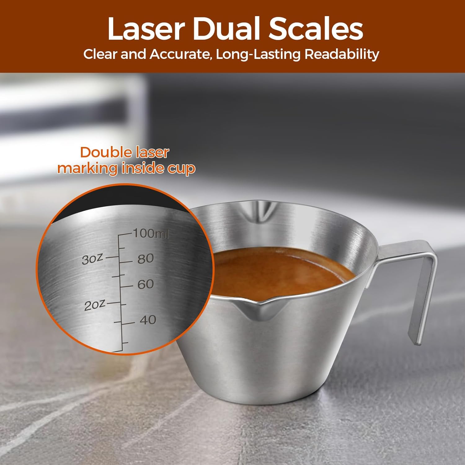 Detalle de Carrottimes 1Pc Stainless Steel Espresso Cup with Dual Scale and Double Spout