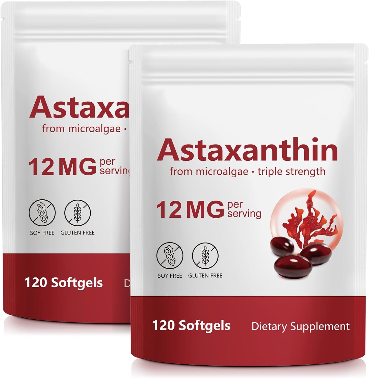 Detalle de Xaarty 12mg Astaxanthin Softgels, Microalgae-Derived, 240 Count