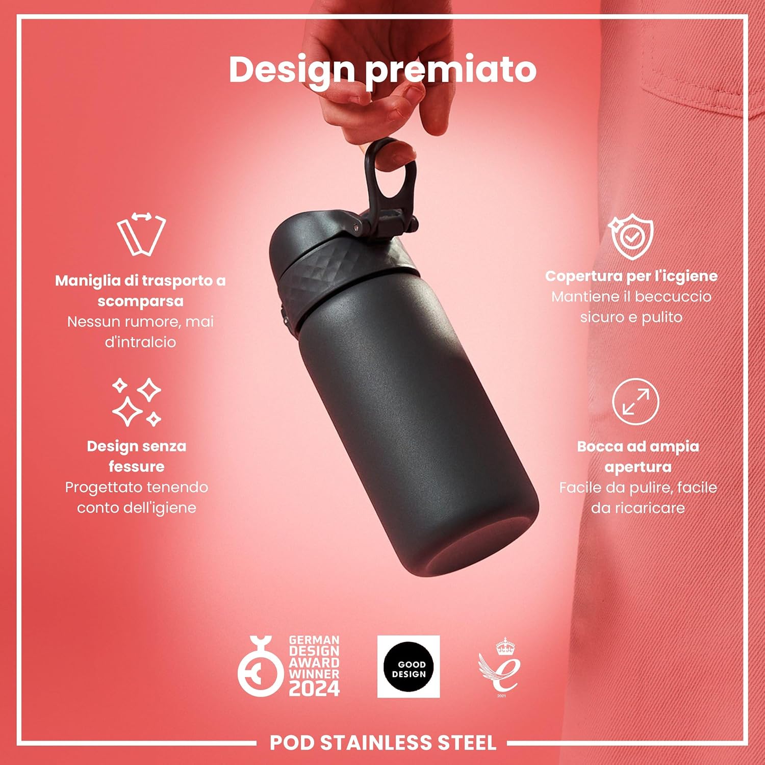 Detalle de Ion8 Borraccia a Prova di Perdite: design premiato, apertura facile e pulizia senza sforzi