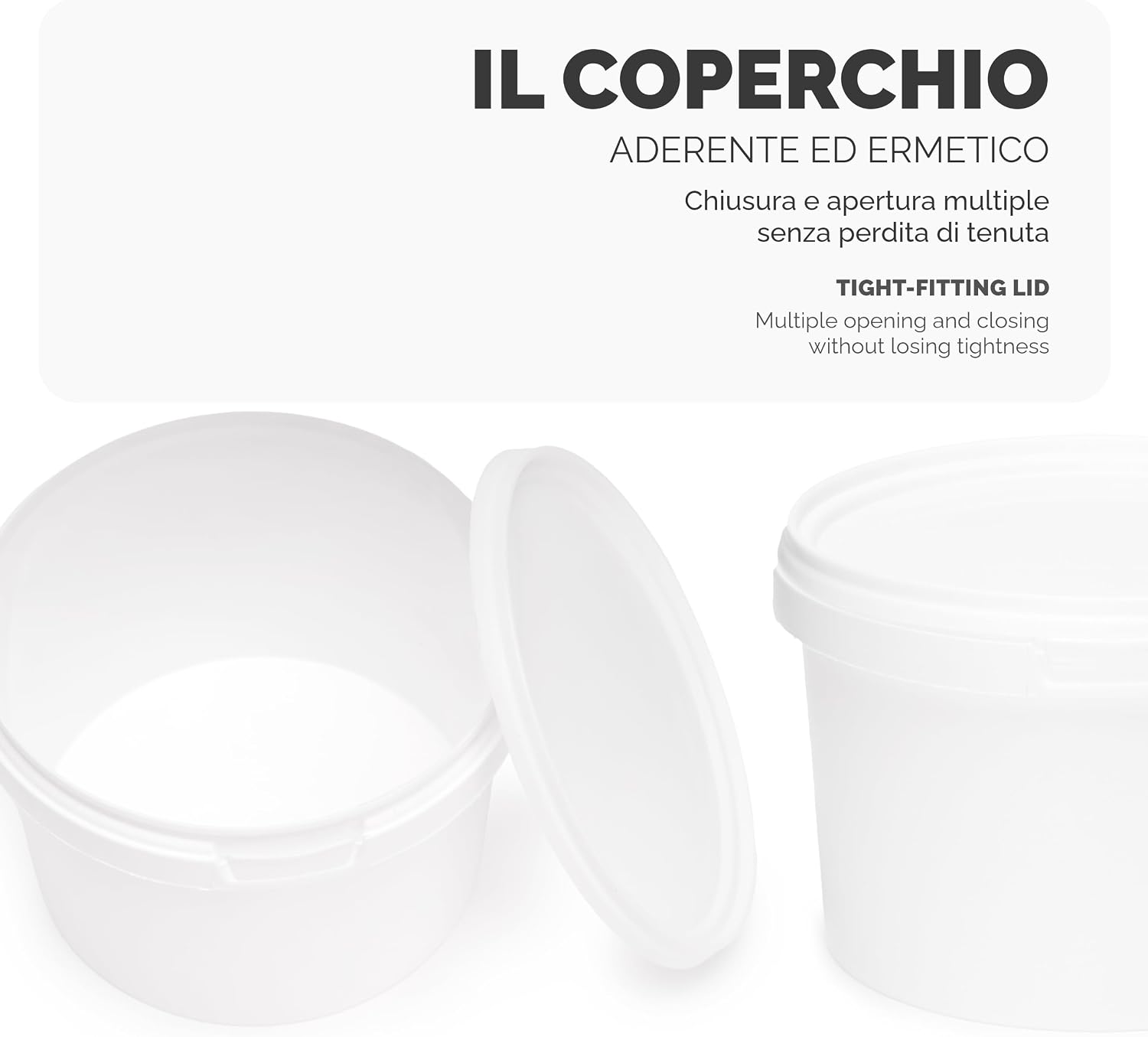 Detalle de Garronda Secchio con Coperchio 0,5 L – 10 pezzi bianchi (GD-0071), contenitore PP per alimenti