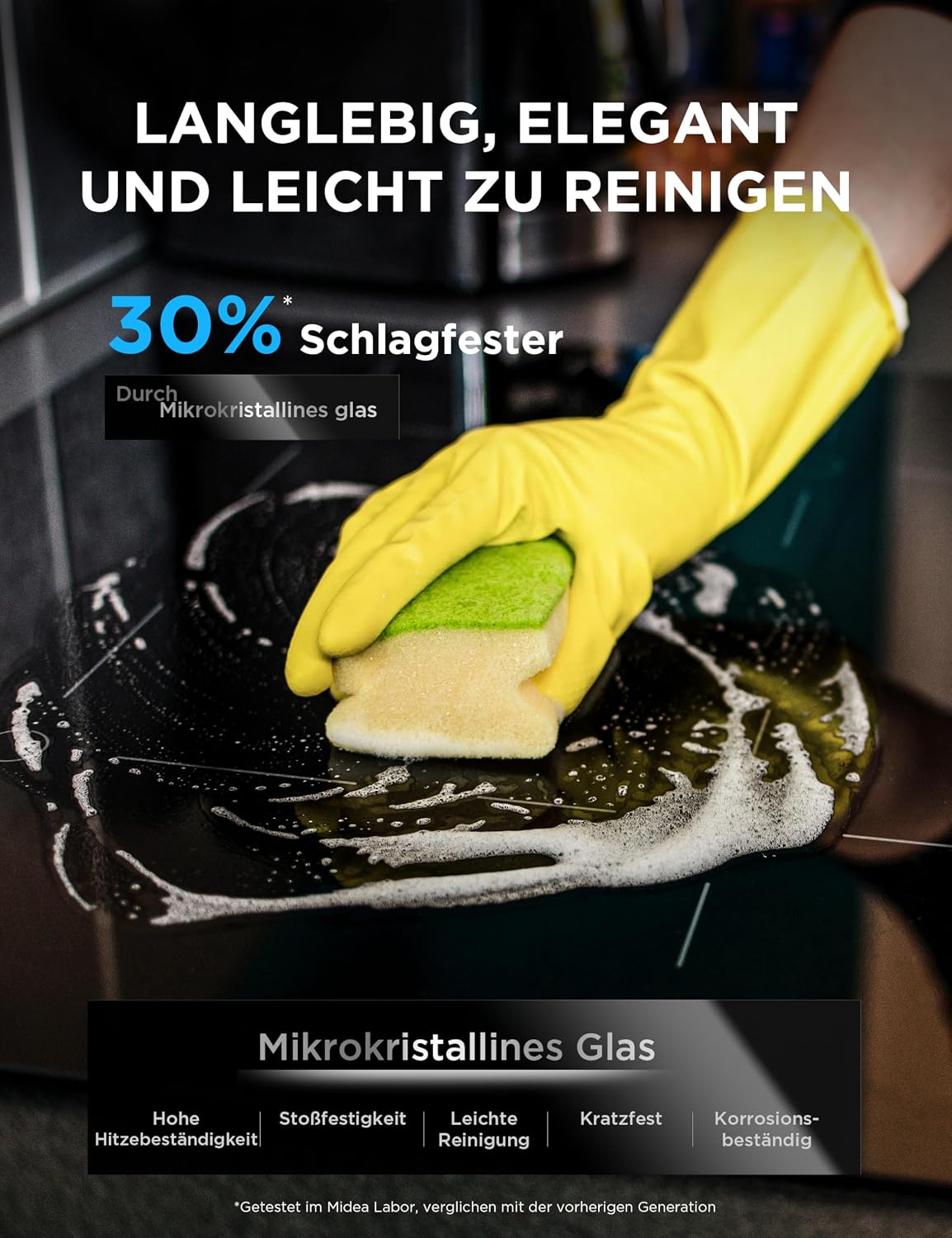 Detalle de MIDEA Induktionskochfeld mit Flexzonen – Glaskeramik, 220–240V, Berührungskontrolle