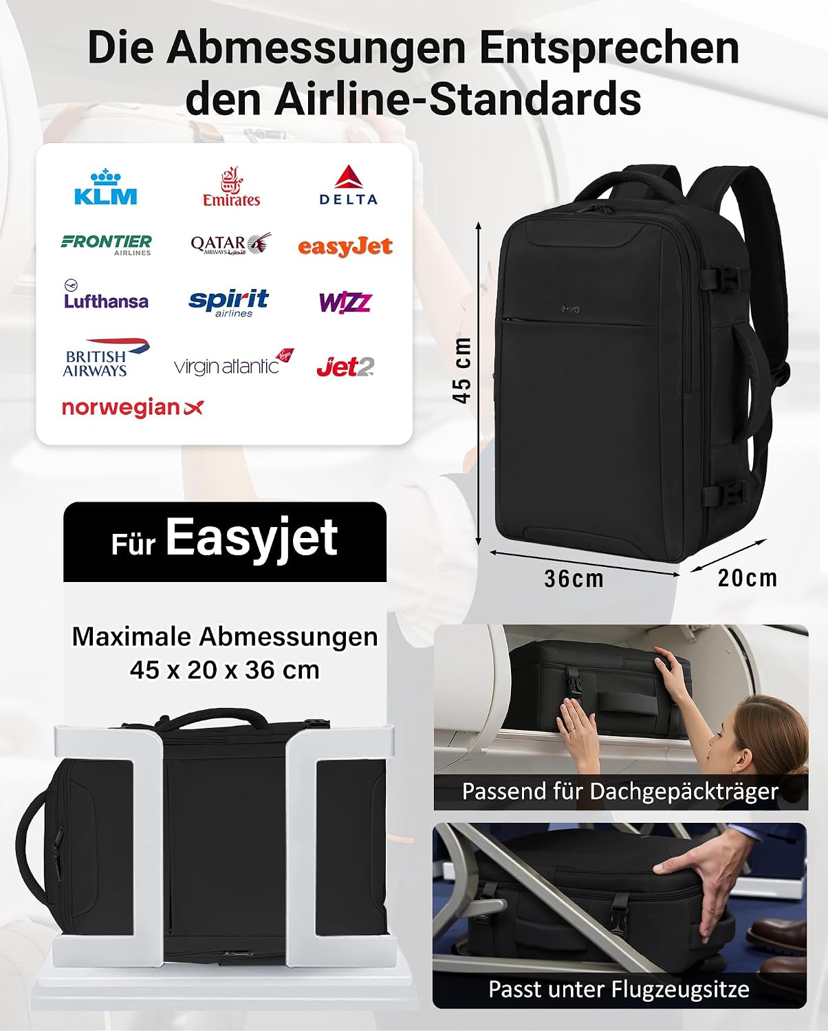 Detalle 2 de COOLIFE EasyJet Handgepäck 45x36x20 schwarz