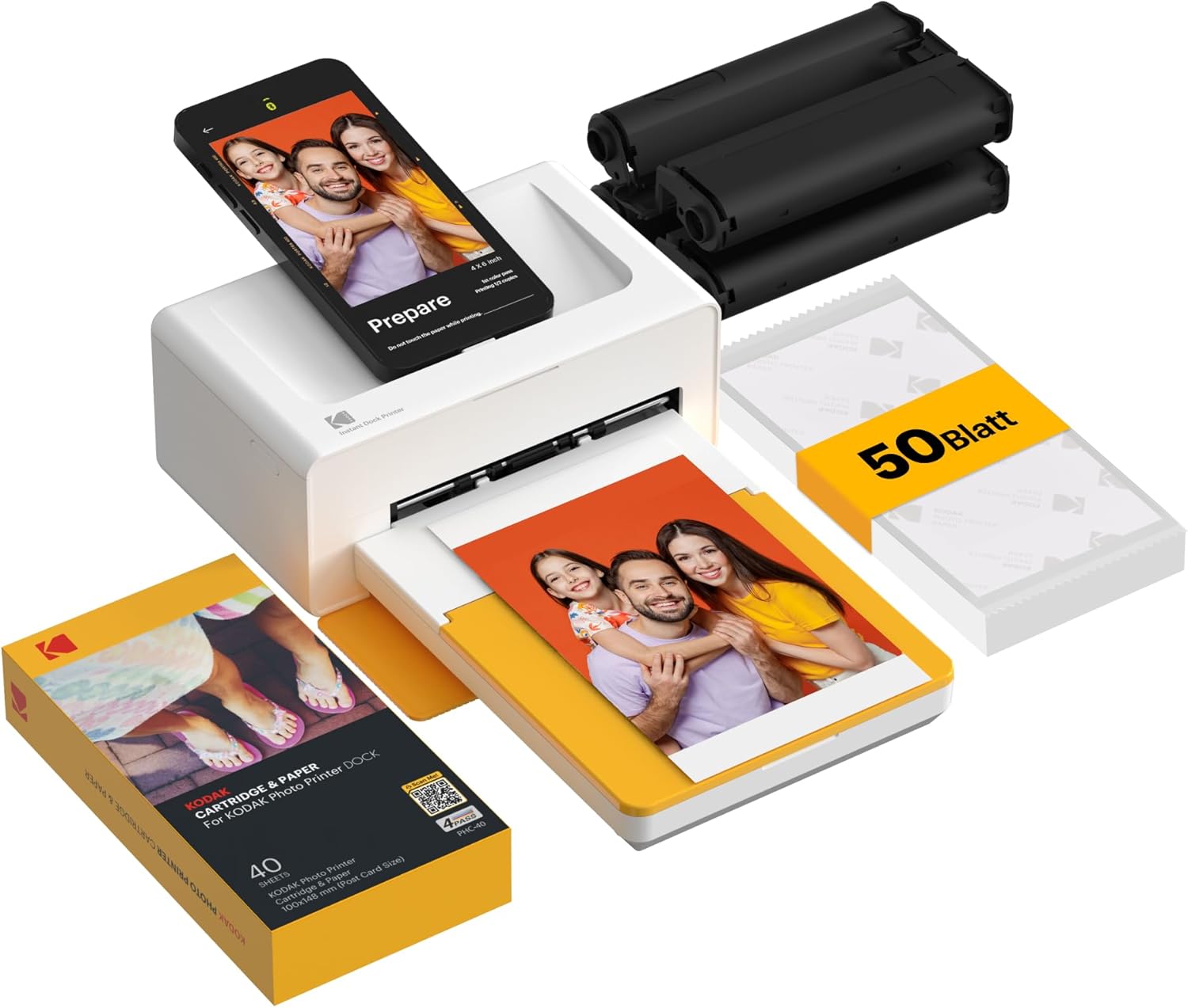 Detalle de KODAK Dock Plus Foto-Drucker 4PASS für Smartphones – 10×15 cm Sofortdruck mit 40-Blatt-Bundle