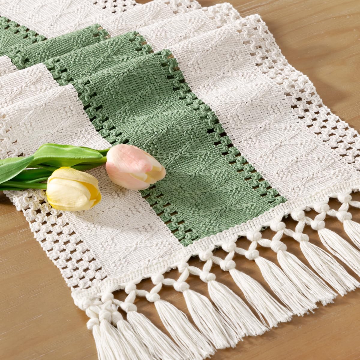 Detalle de Boho Cotton Table Runner, 12x72 in