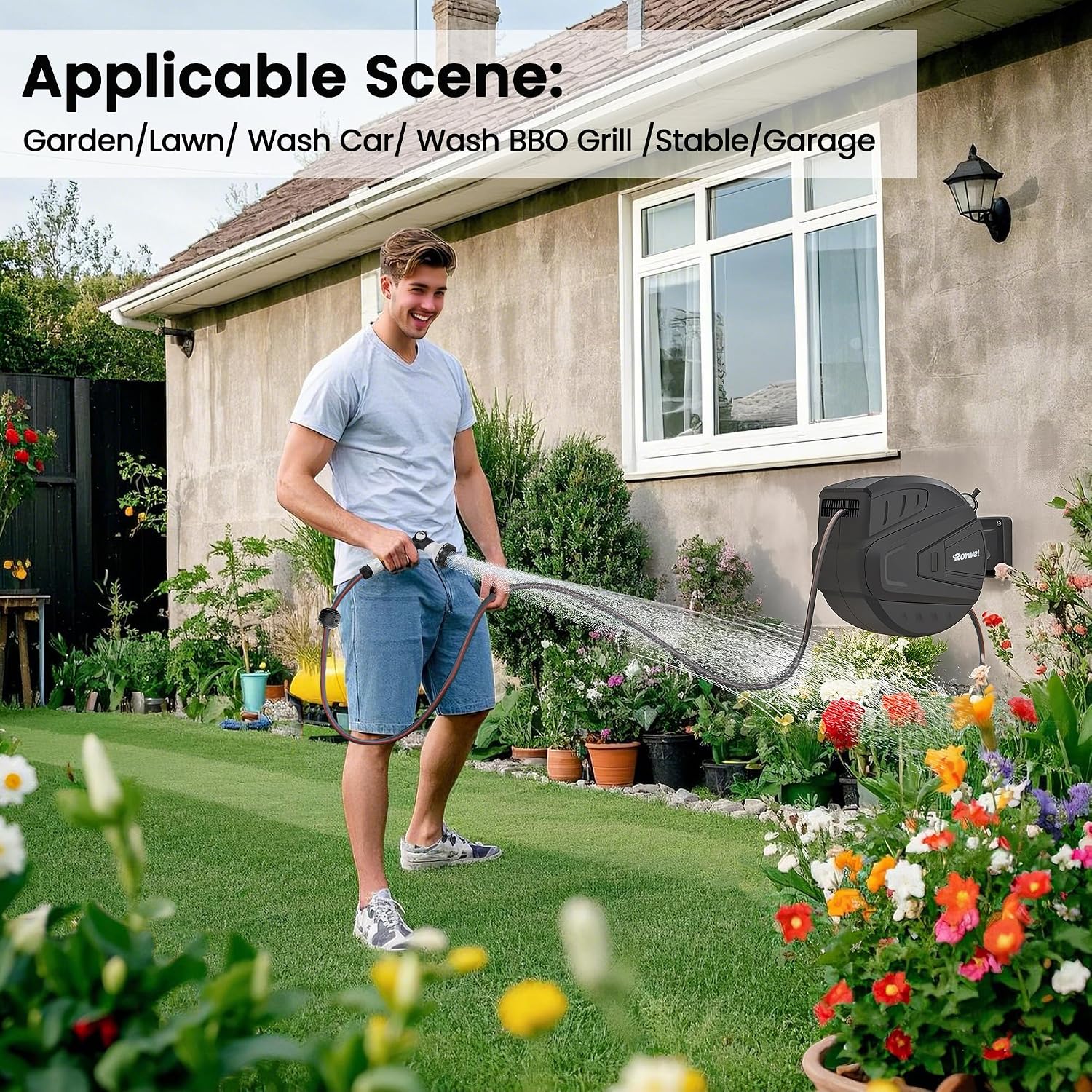 Thumbnail 3 de Roywel Auto Reel Garden Hose 30M: Wall‑Mounted Auto Rewind with 180° Pivot and Multifunction Nozzle