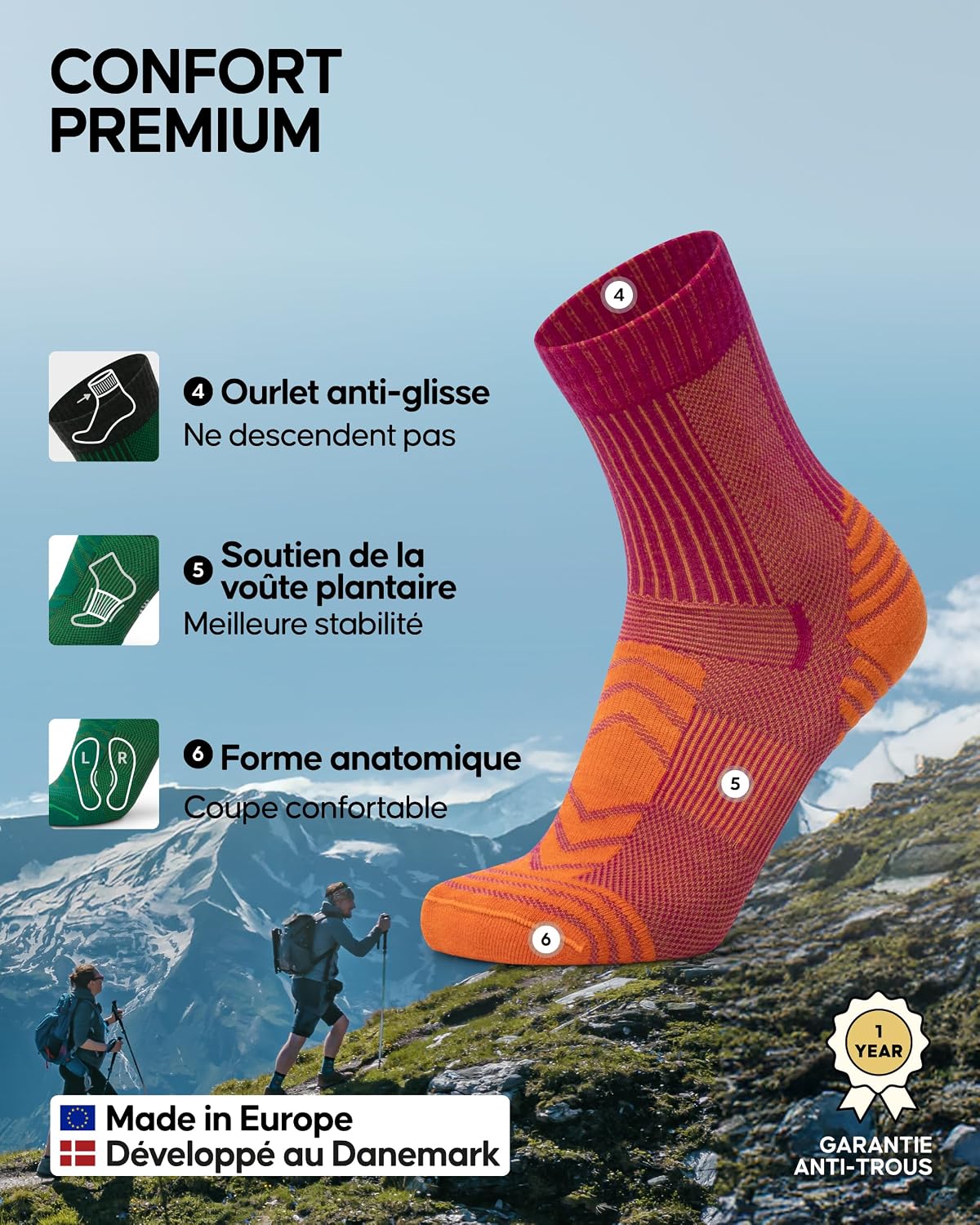 Thumbnail 2 de DANISH ENDURANCE Chaussettes Randonnée Mérinos Chaudes