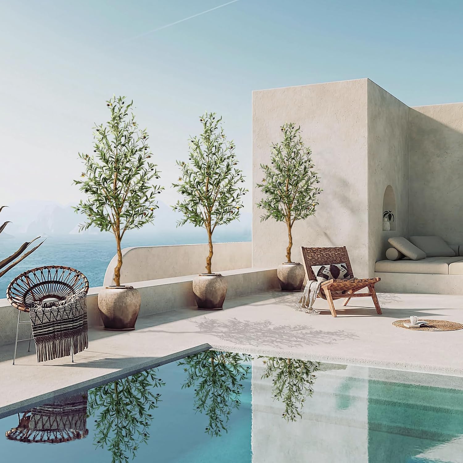 Thumbnail 5 de Aptliton 6FT Artificial Olive Tree (180cm) with Fruits & Wood-Style Trunk – Tall Fake Plant for Indoor/Outdoor Decor